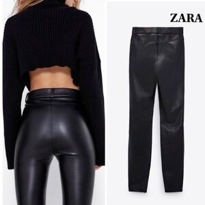 ZARA Black High-Waisted Leather Skinny Pants NWOT
